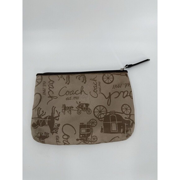 Coach Beige Canvas Brown Leather Trim Zipper Closure - Coin Card Wallet - Picture 2 of 8